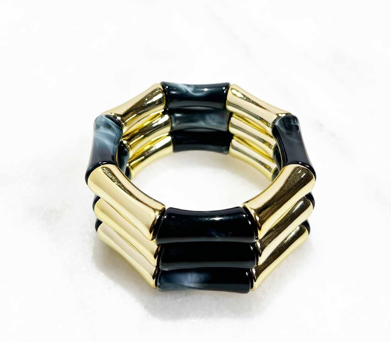 Bracciale tubolare in acrilico su elastico - Oro Nero