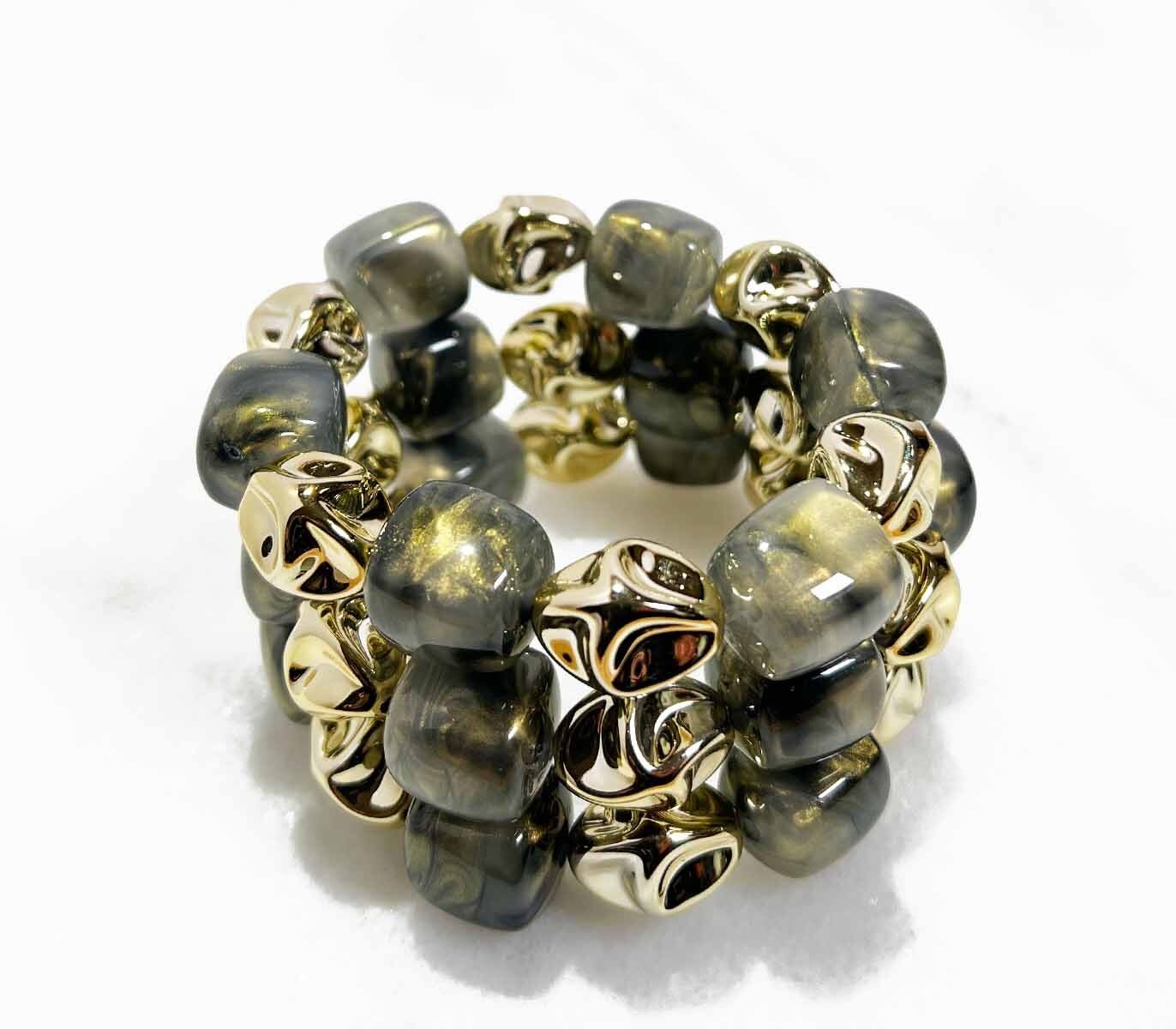 Pulsera de tubo acrílico sobre elástico - Dorado Caqui