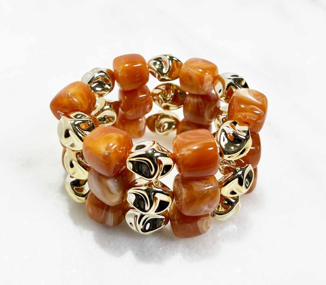 Pulsera de tubo acrílico sobre elástico - Oro Caramelo