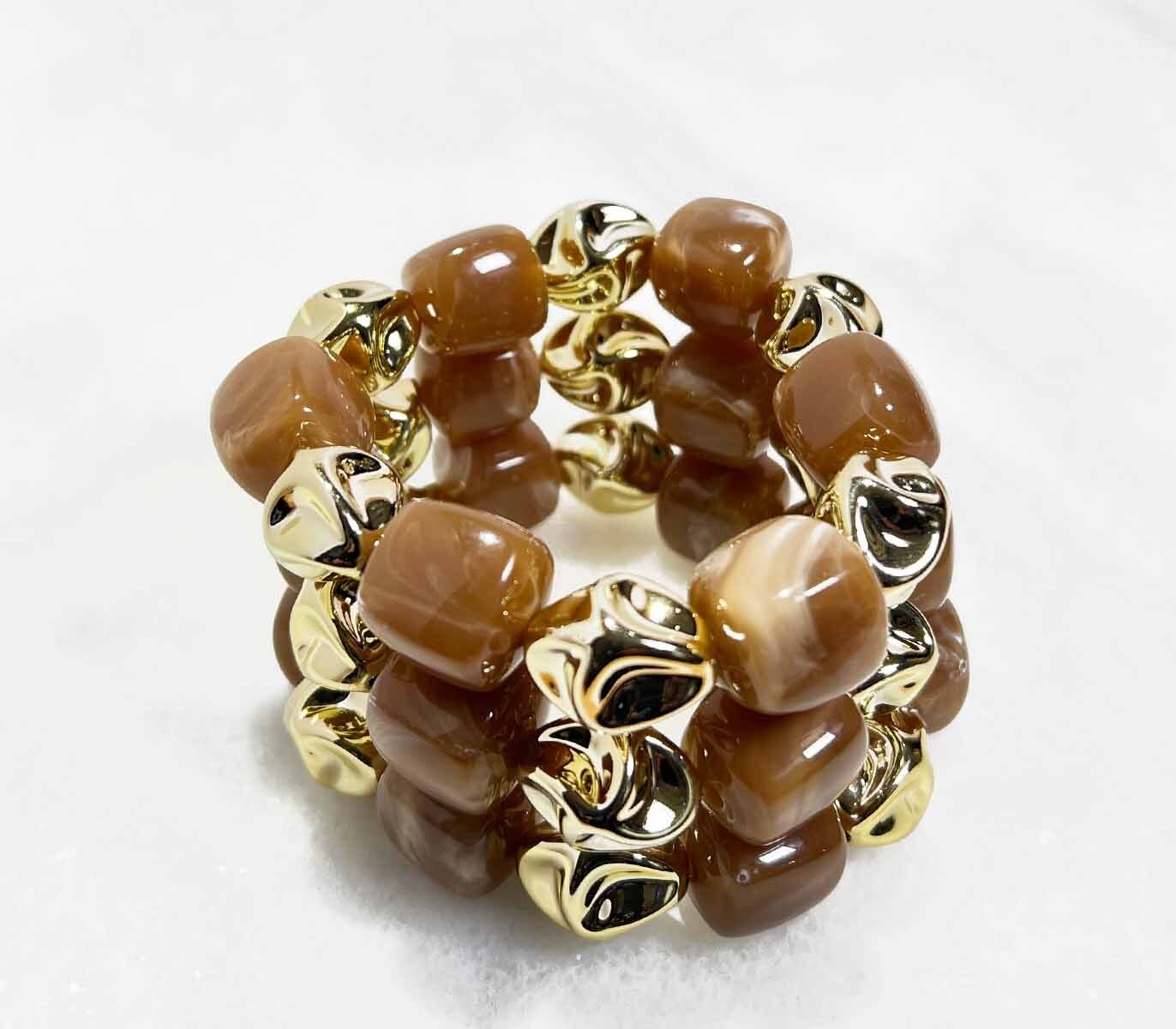 Pulsera de tubo acrílico sobre elástico - Chocolate Dorado
