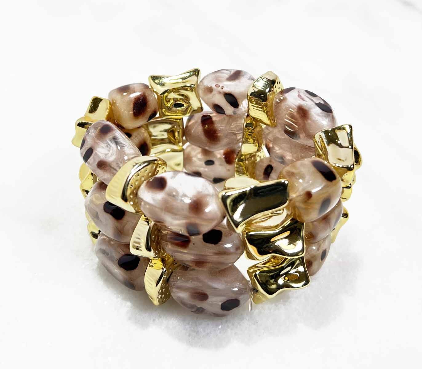 Acrylrohrarmband auf Gummiband - Gold Leopard