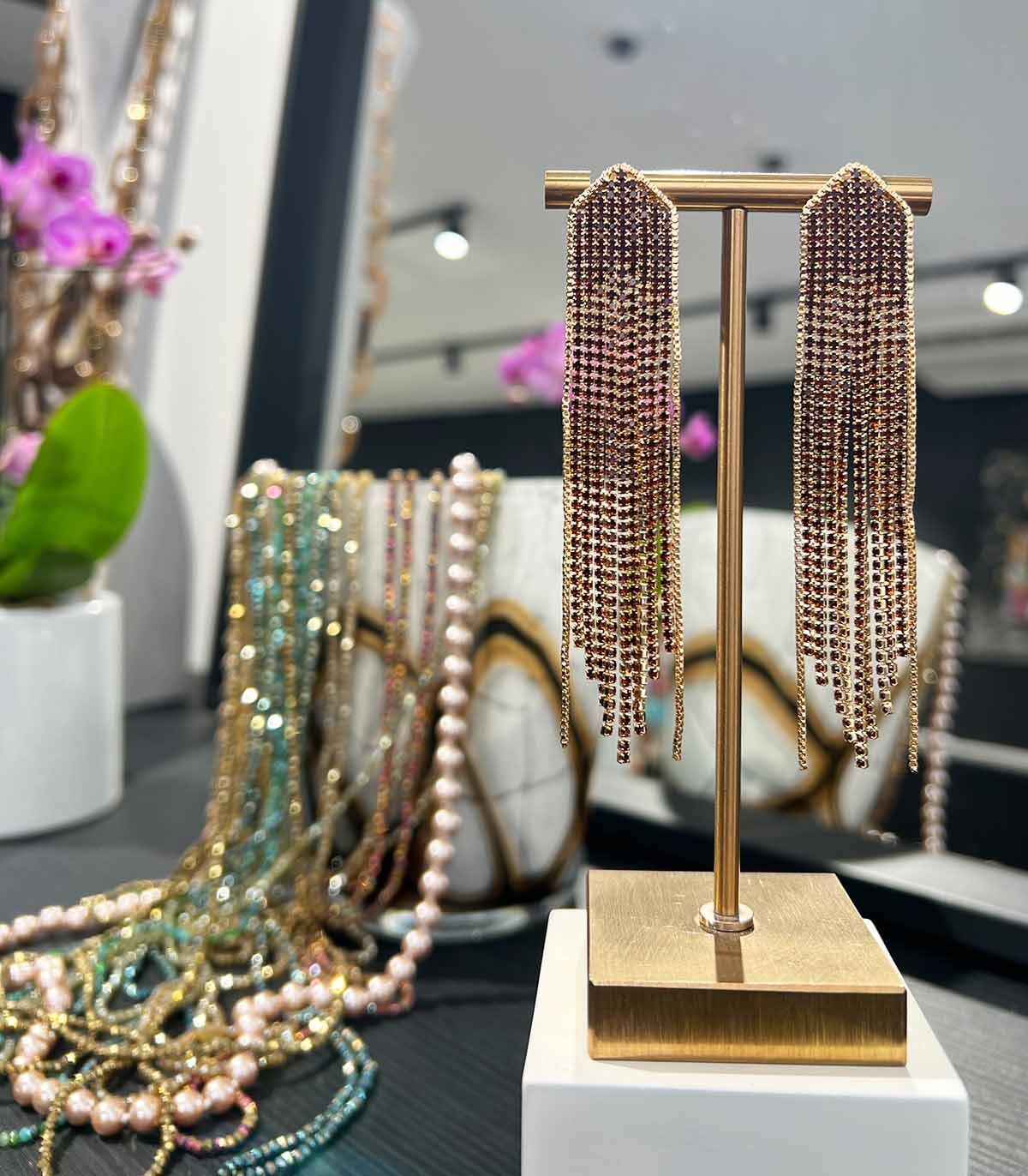 Pendientes colgantes de cristal - Chocolate dorado