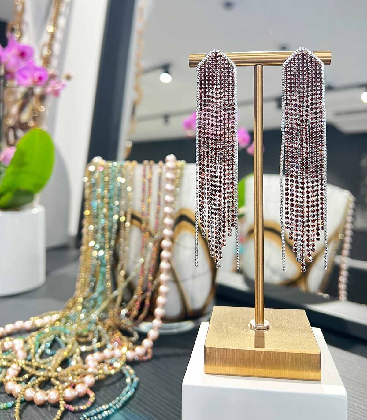 Orecchini pendenti in cristallo - Argento e cioccolato