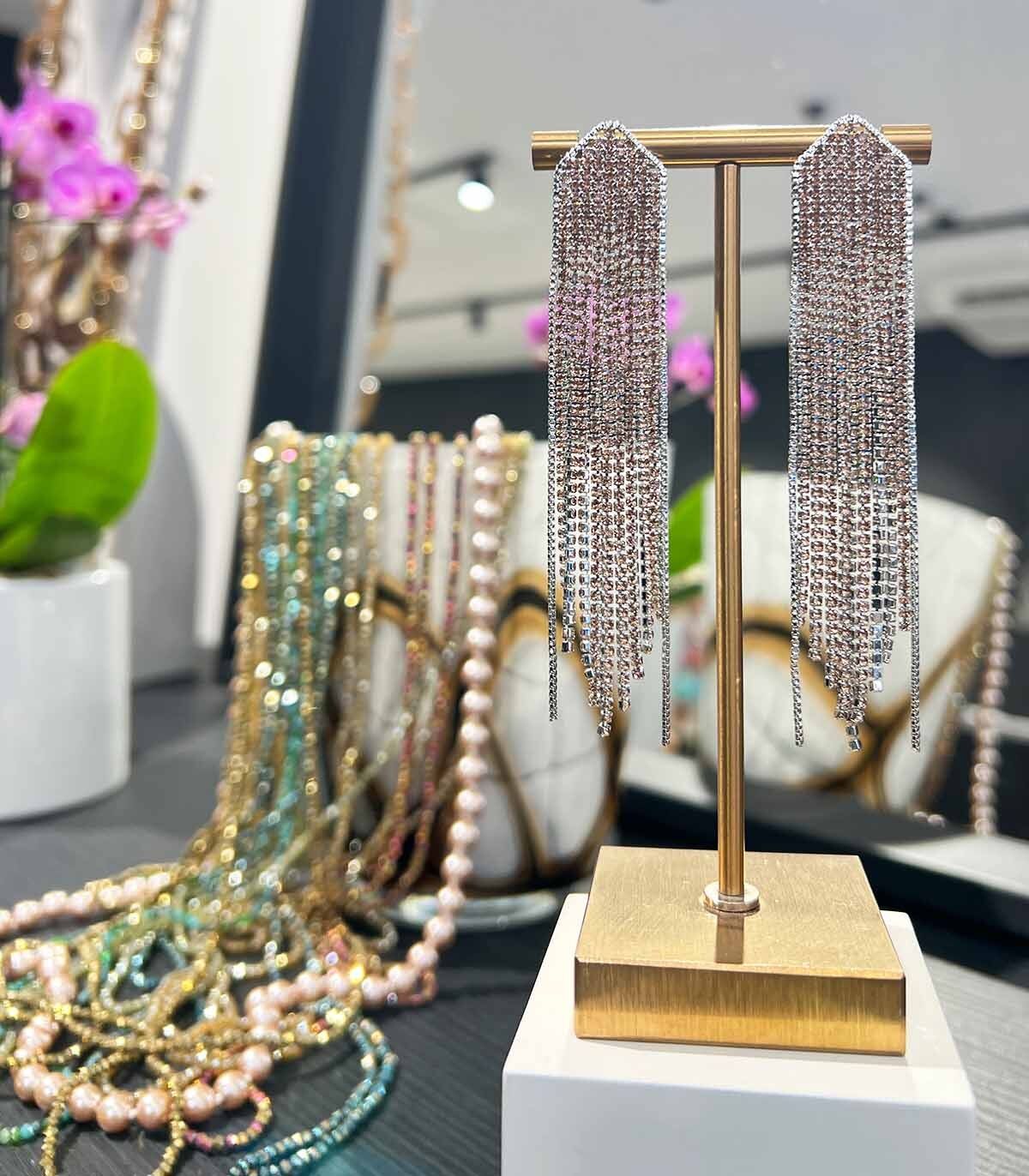 Orecchini pendenti in cristallo - Argento cioccolato chiaro