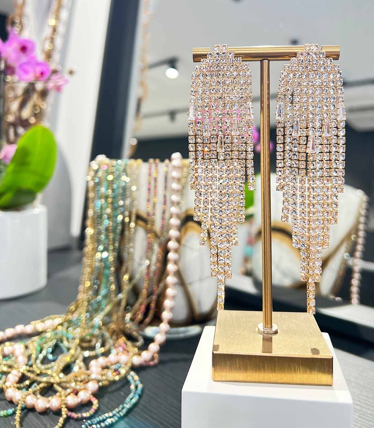 Orecchini pendenti con cristalli spessi - Oro