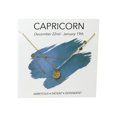Collar de acero inoxidable con signo del zodiaco y baño de oro de 18 quilates: Capricornio / Capricornio