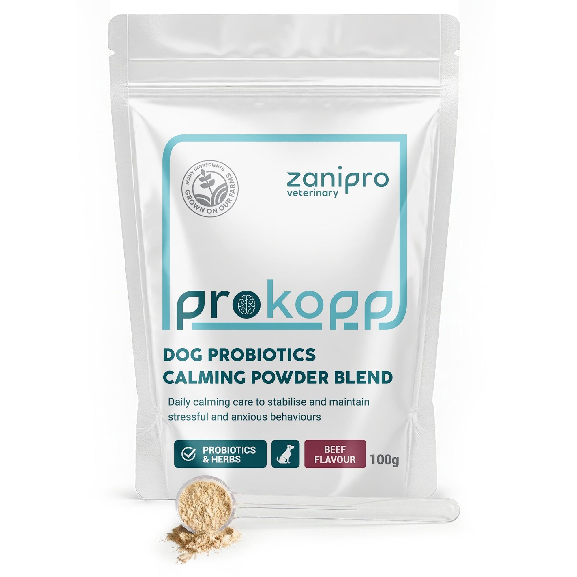 ProKopp Beruhigungspulver für Hunde – Natürliche Linderung von Angst und Stress | Rindfleischgeschmack (100 g)