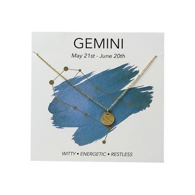 Collana in acciaio inossidabile con segno zodiacale placcato in oro 18 carati: Gemelli / Gemelli