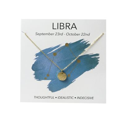 Collar de acero inoxidable con signo del zodiaco bañado en oro de 18 quilates: Libra / Libra