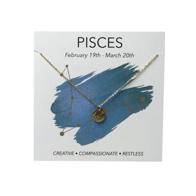 Collar de acero inoxidable con signo del zodiaco bañado en oro de 18 quilates: Piscis - Piscis