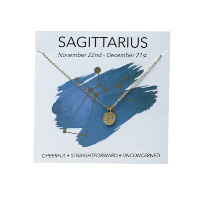 Collar de acero inoxidable con el signo del zodíaco chapado en oro de 18 quilates: Sagitario / Sagitario