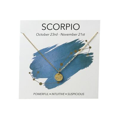 Collar de acero inoxidable con signo del zodíaco bañado en oro de 18 quilates: Escorpio / Escorpio