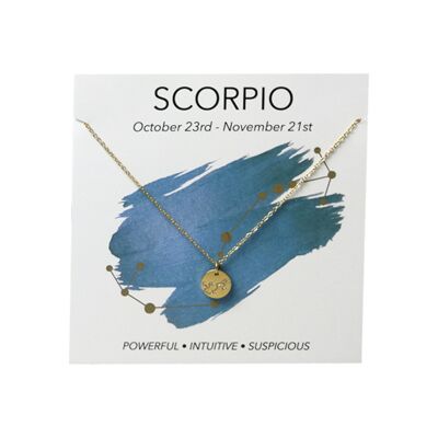 Collier signe du zodiaque en acier inoxydable plaqué or 18 carats : Scorpion / Scorpion