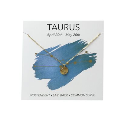 Collier signe du zodiaque en acier inoxydable plaqué or 18 carats : Taureau / Taureau