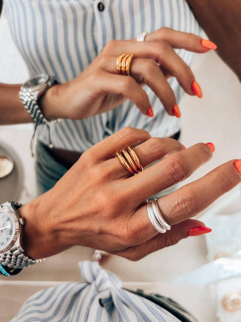 Bague boomerang fine en or et argent