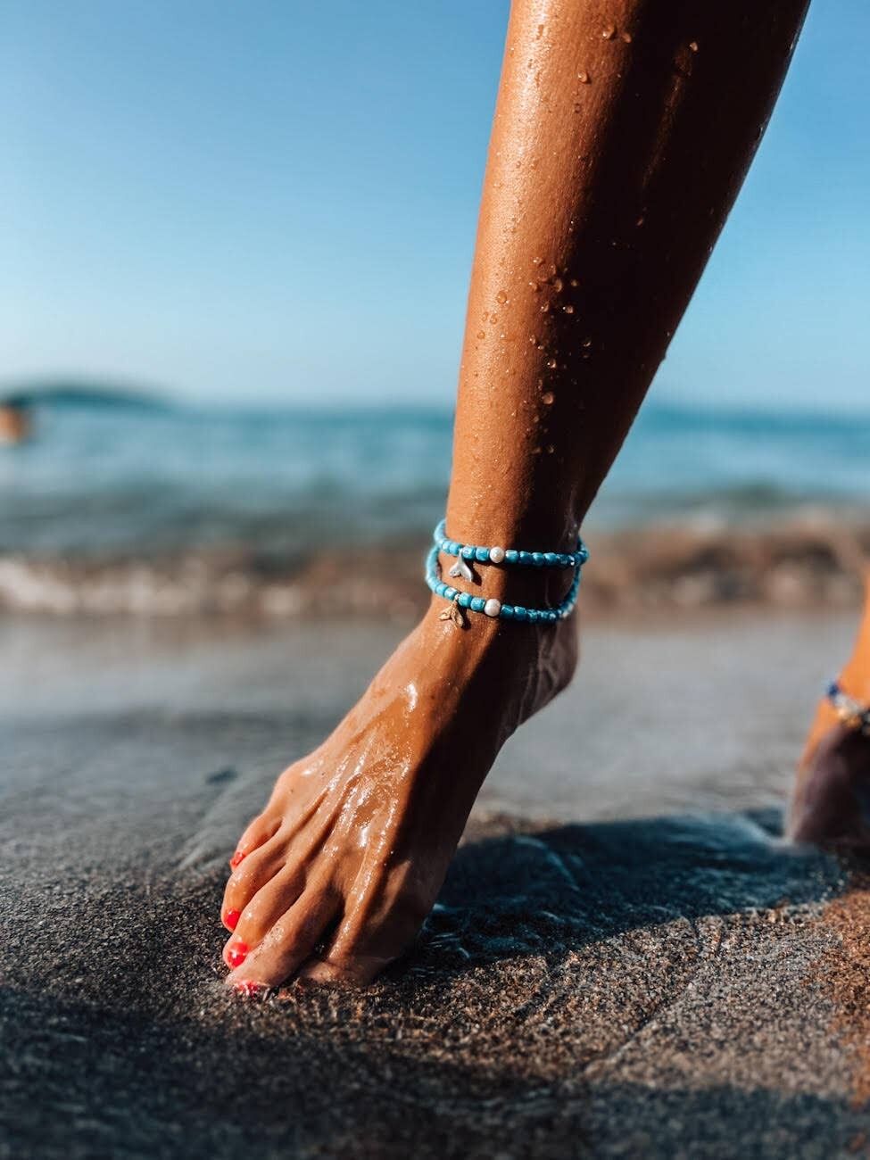 Bracelet de cheville turquoise à perles avec queue de sirène