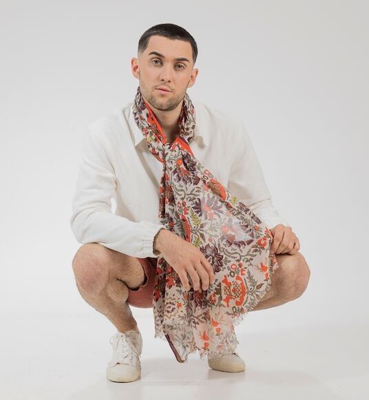 Santi men's cotton scarf, burgundy