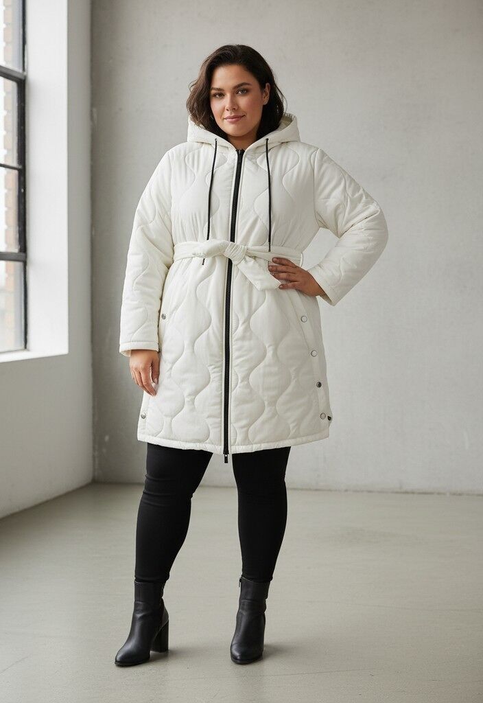 Piumino diviso in due taglie forti con cintura bianca (T3020)