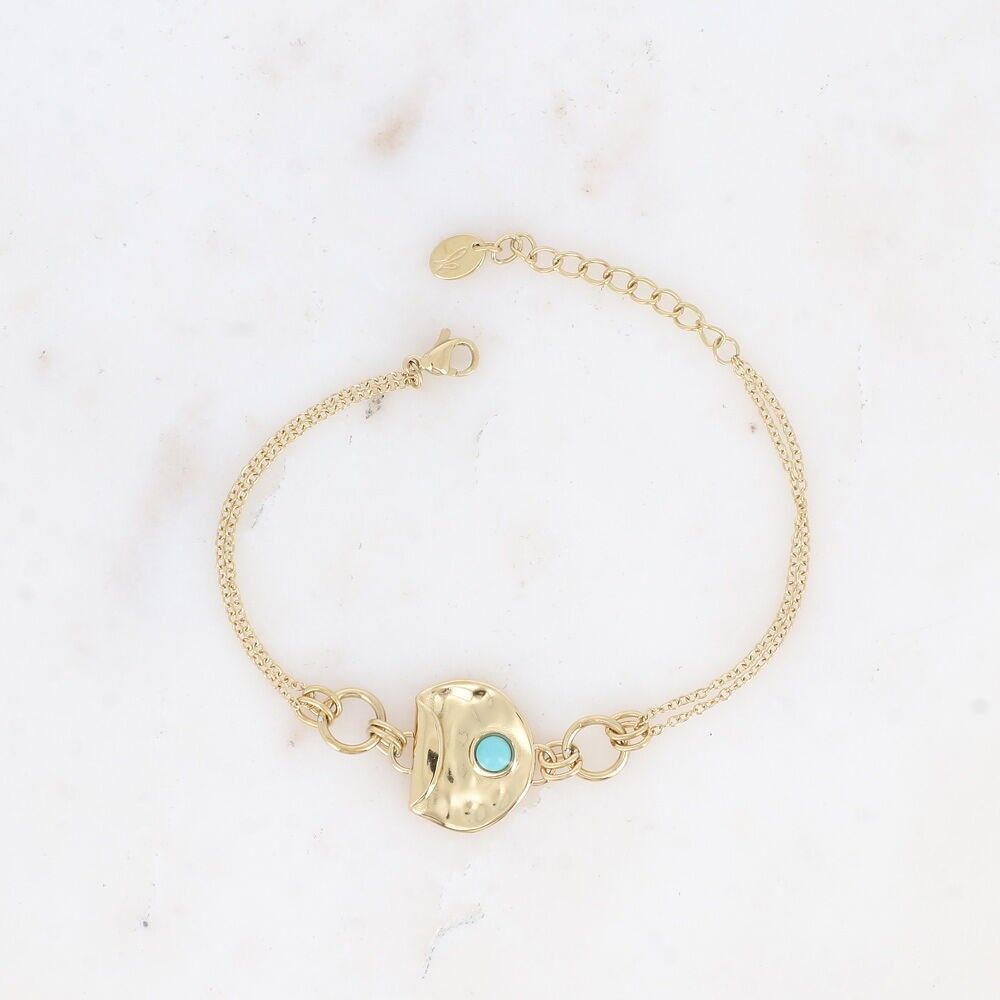 Armband – doppeltes rundes Stück, gehämmert und aus Naturstein