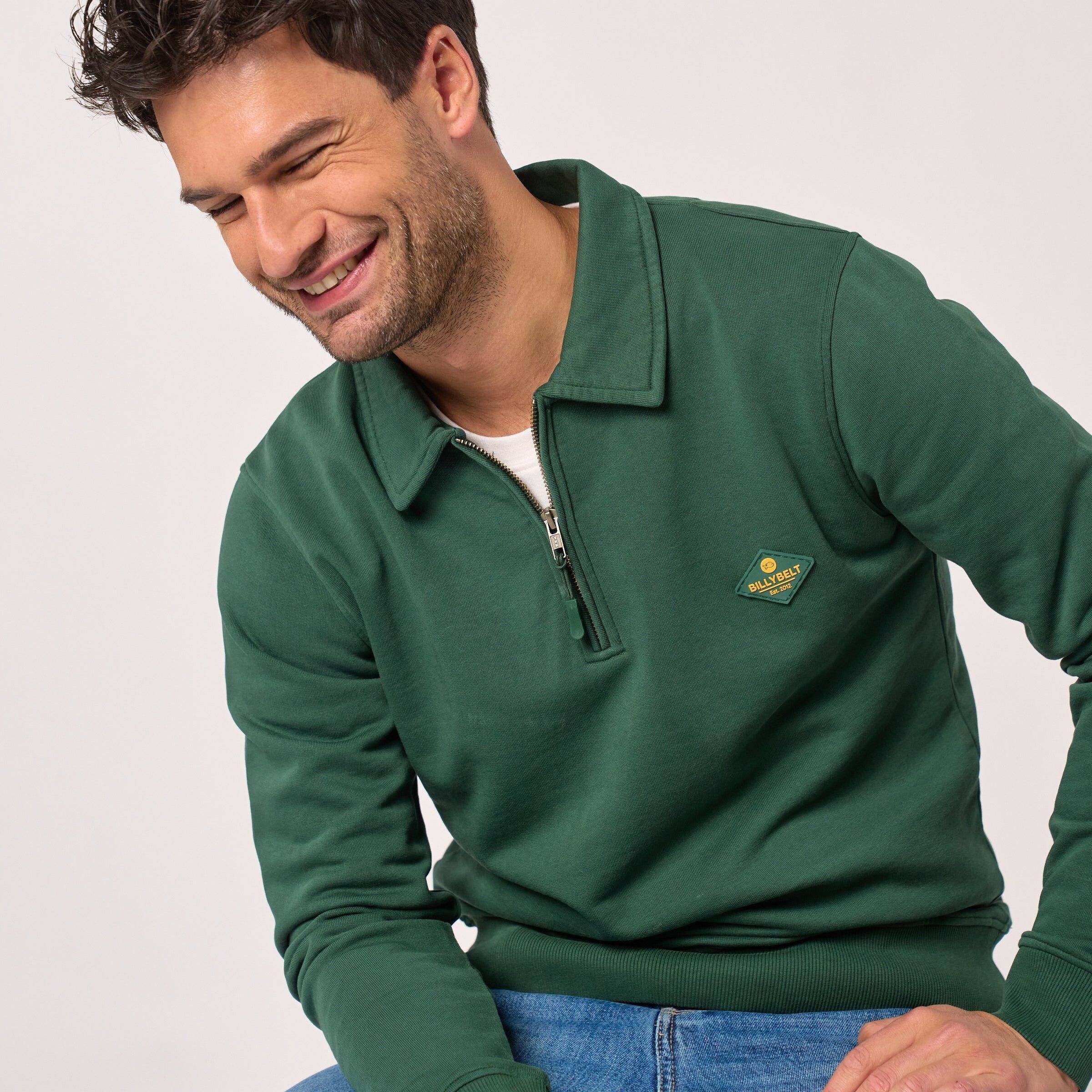 Sudadera con cuello de cremallera en algodón 100% orgánico - Verde oscuro