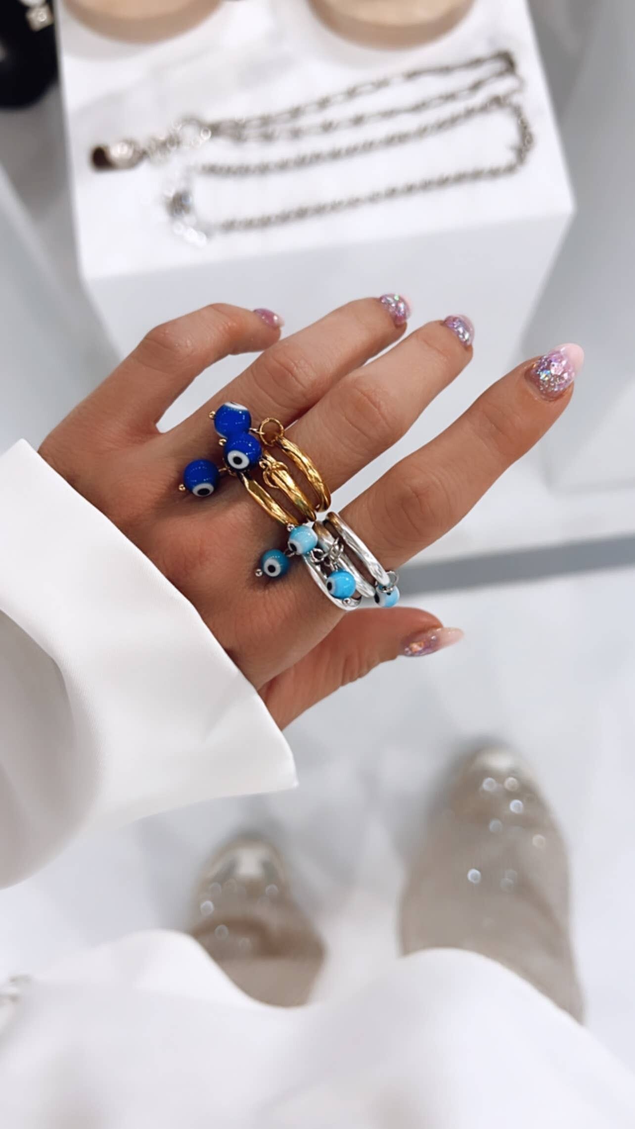 Bagues à breloque œil en argent et or