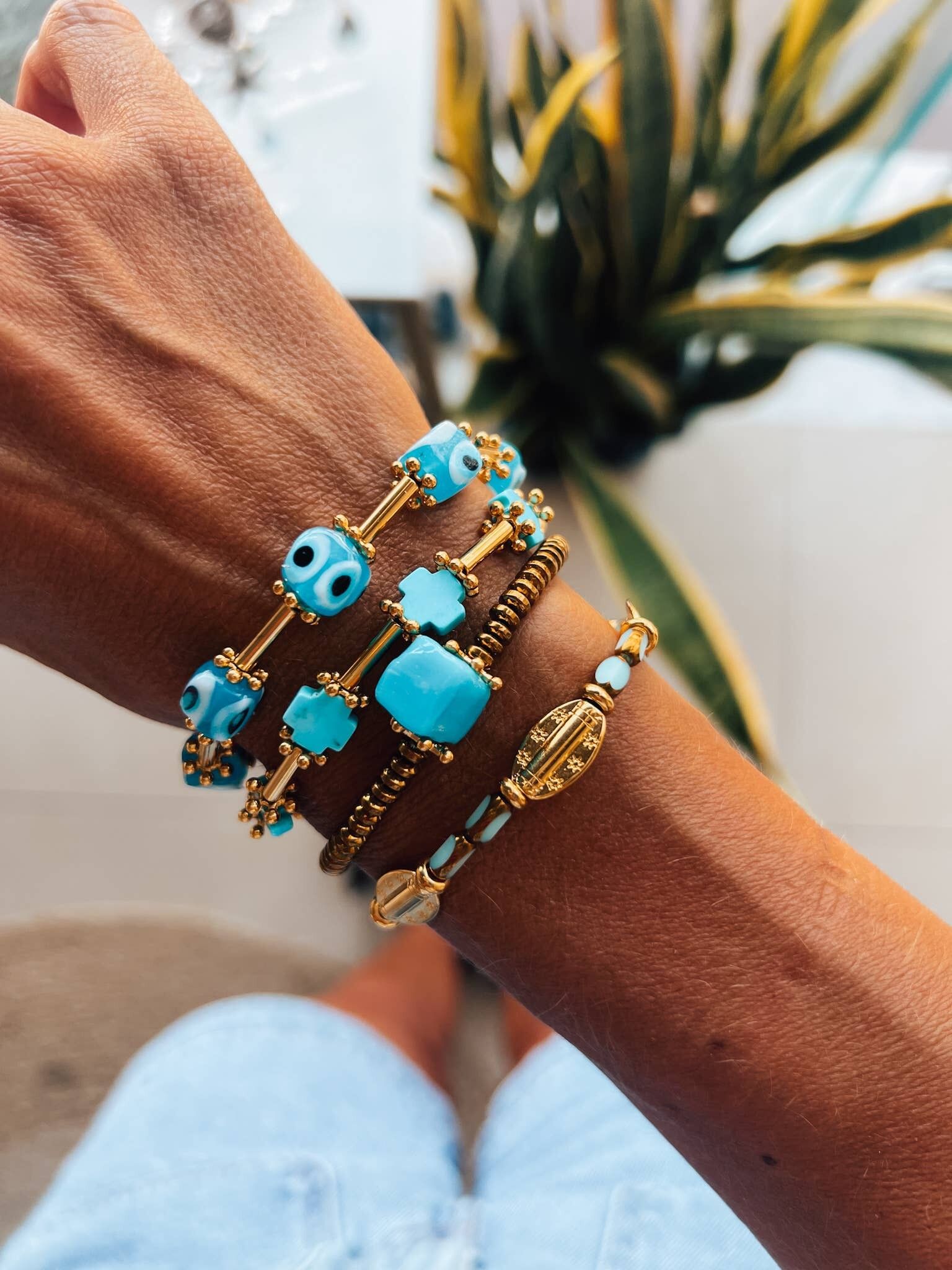 Sky blue and gold detail bracelets