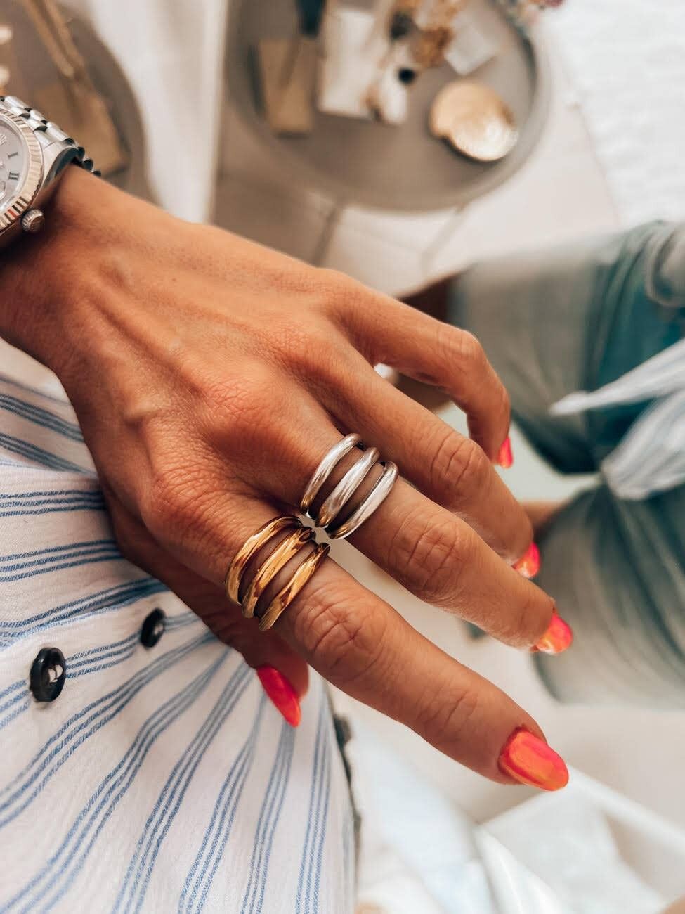 Anillo triple en oro y plata