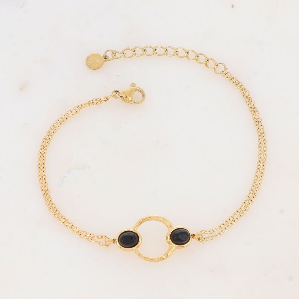 Bracelet with textured ring and natural stone or mother-of-pearl