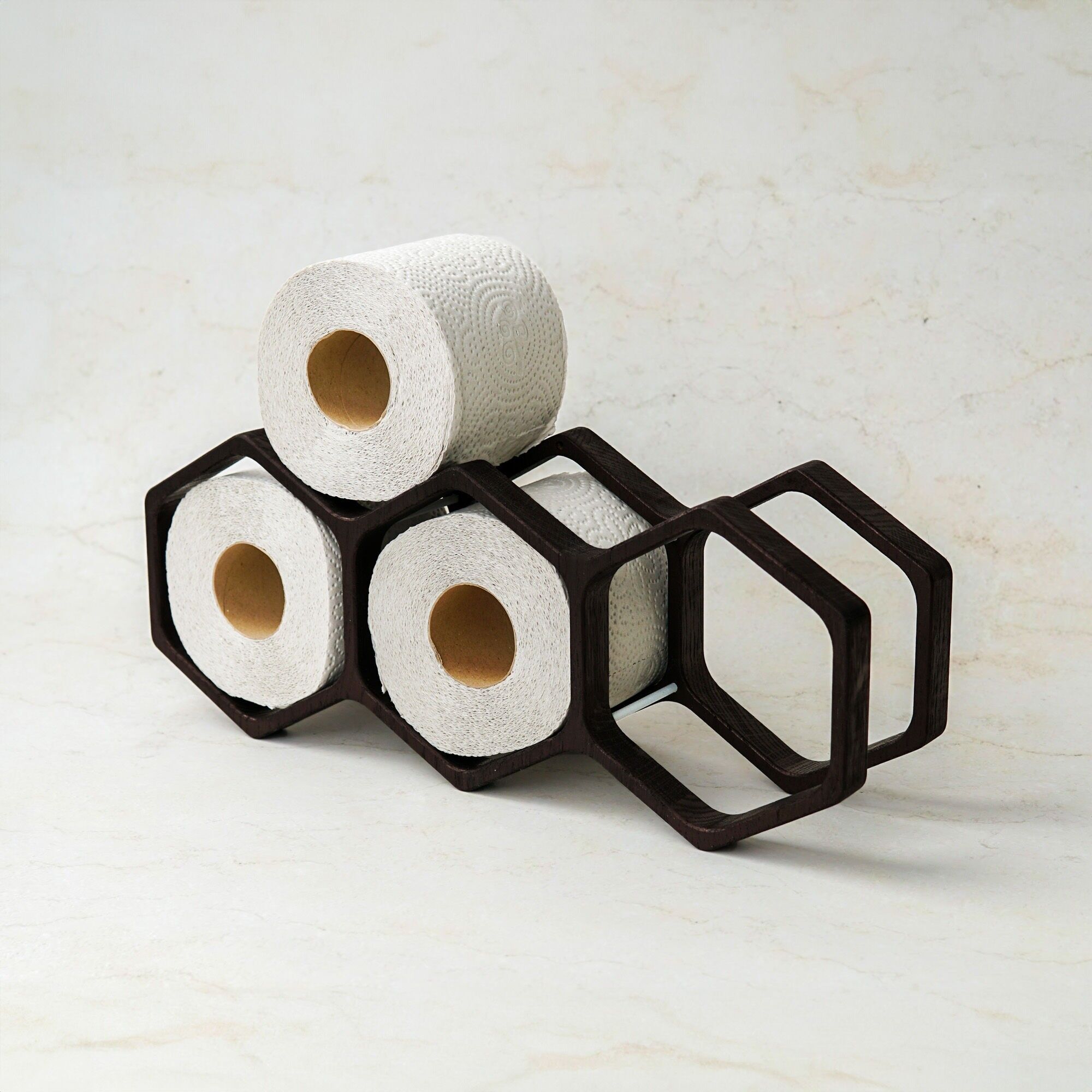 Porta carta igienica in legno fatto a mano con forma ispirata al nido d'ape