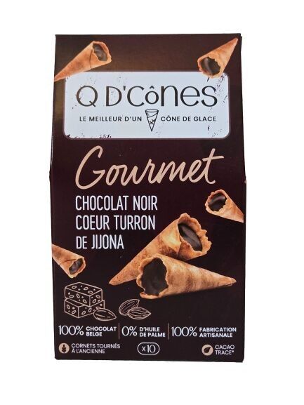 Q de Conos GOURMET con chocolate negro y centro de turrón de Jijona