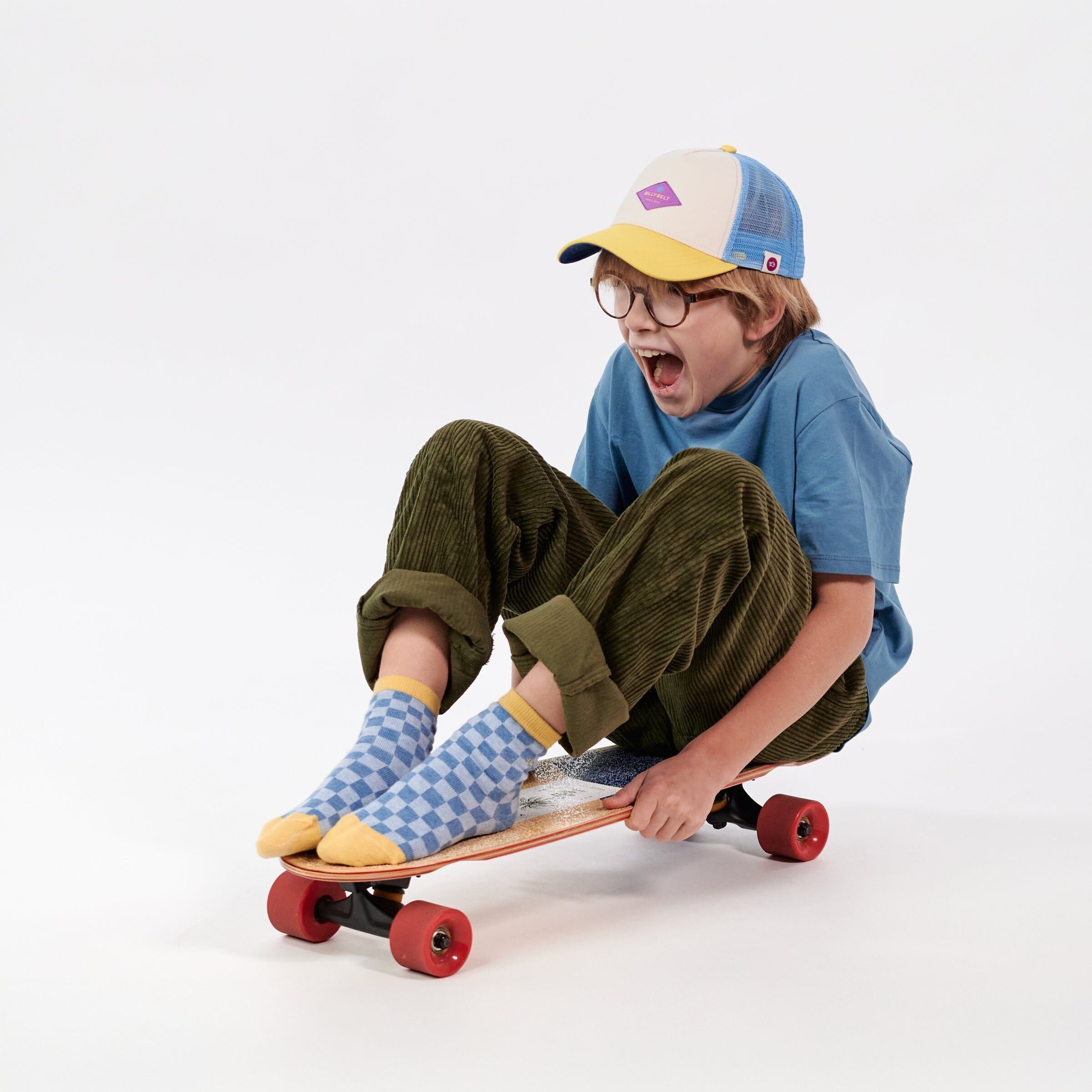 Children's cotton trucker cap - Blue and white