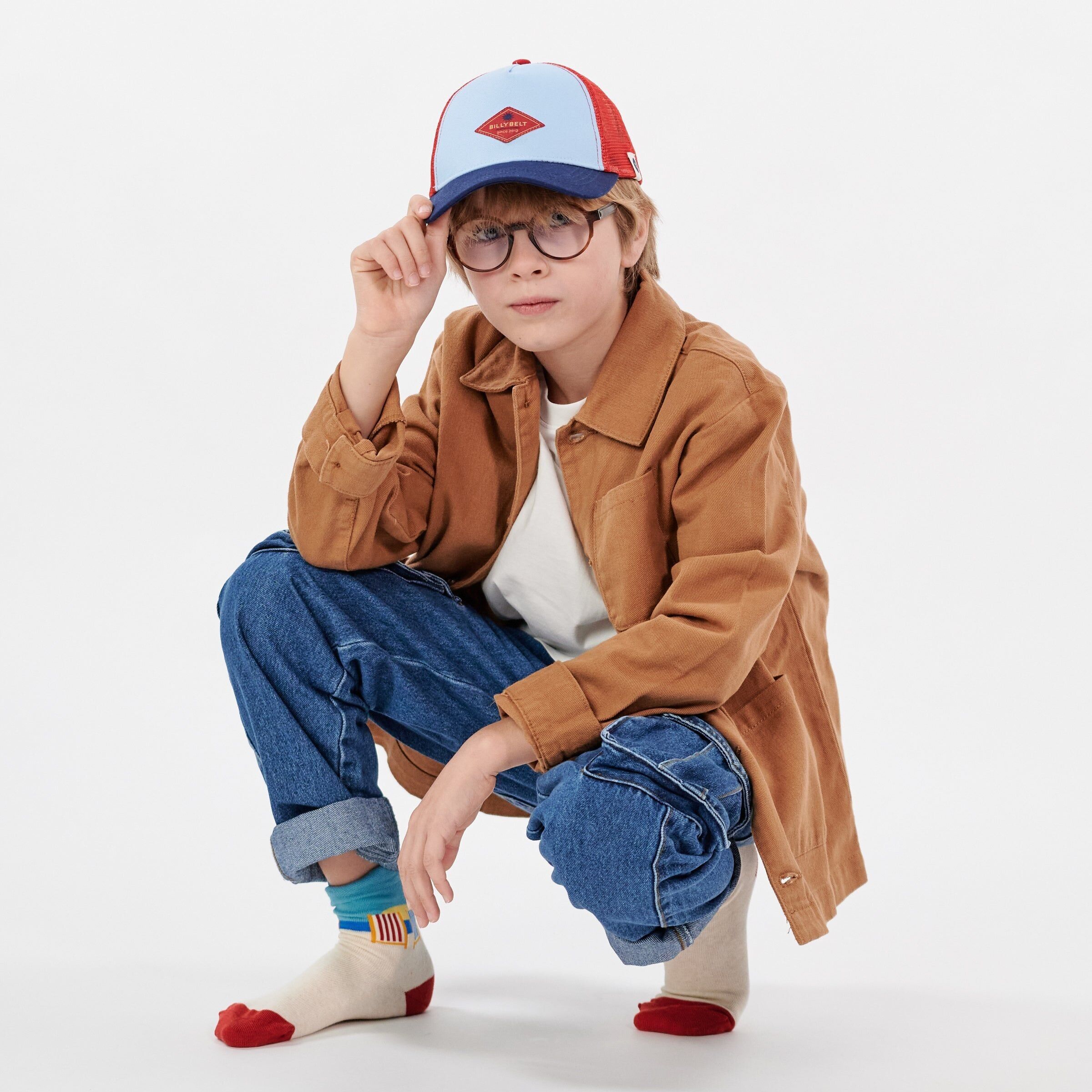 Children's cotton trucker cap - Blue and red