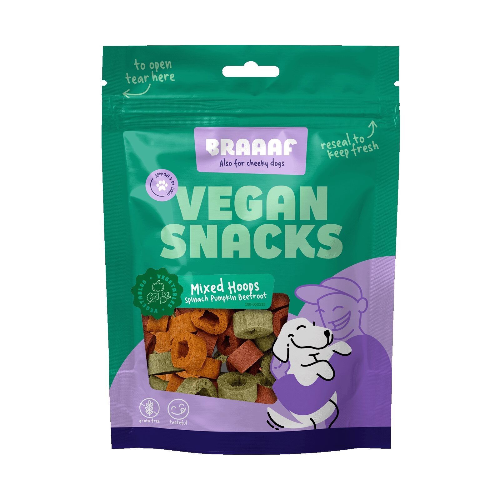 Braaaf Vegan Snack Mixed Hoops Spinaci Zucca Barbabietola - 1 cm