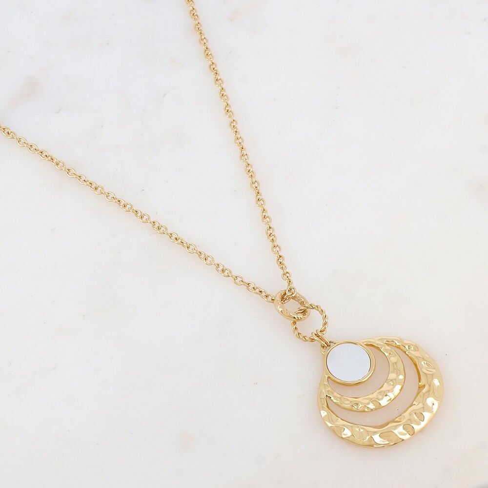 Necklace with multi-ring pendant, mother-of-pearl or natural stone