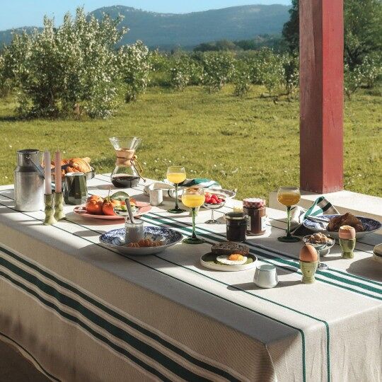 Tovaglia in cotone e lino - CORDA GREEN END/BLACK