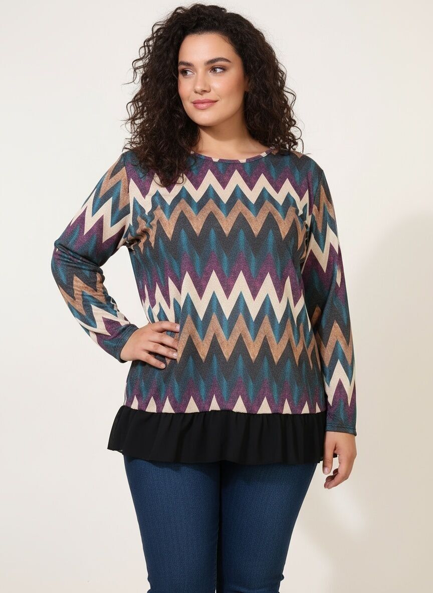 Blusa con stampa lurex blu taglie forti (T3369)