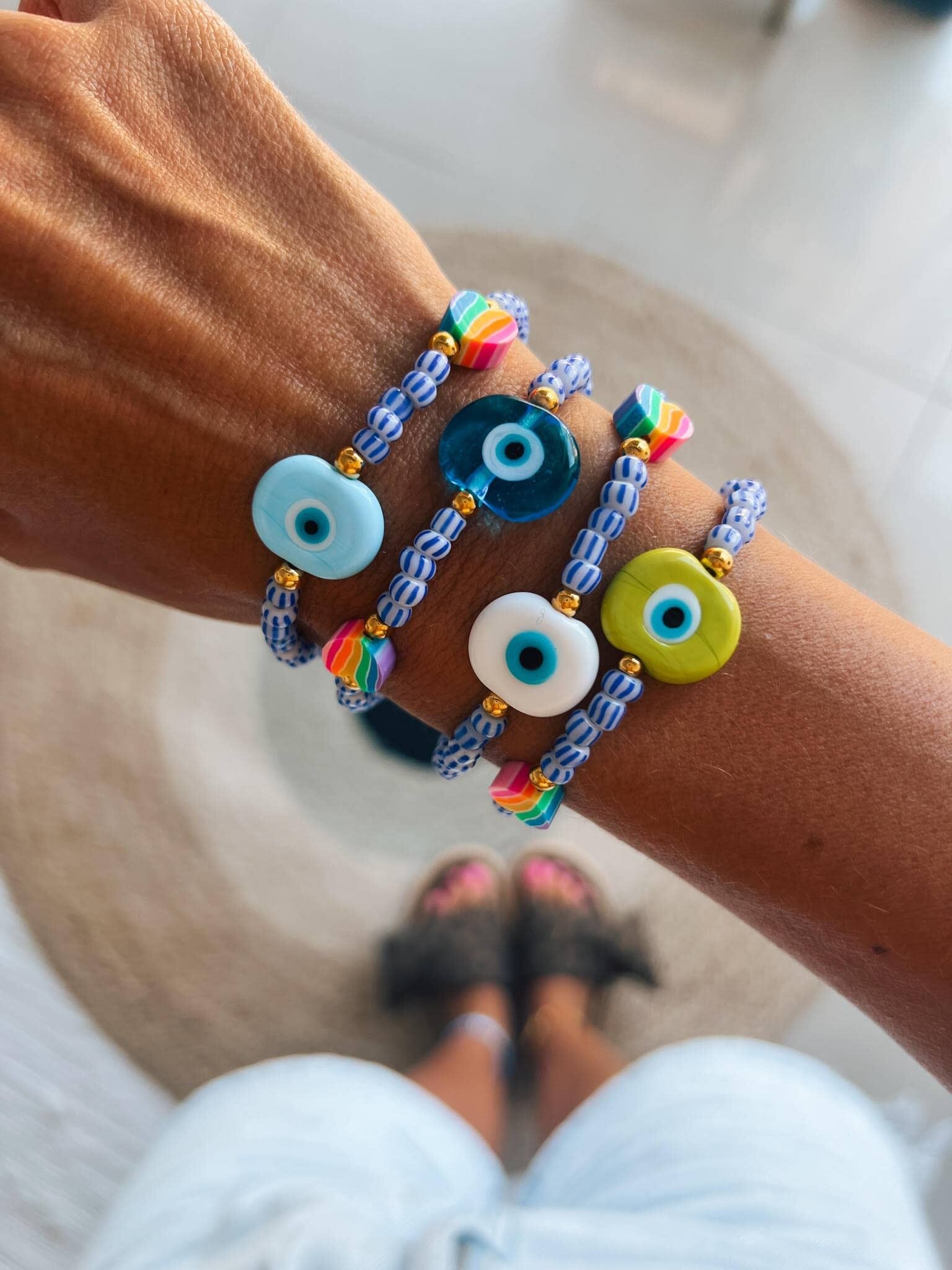 Pulseras de cuentas multicolores con forma de ojo de verano