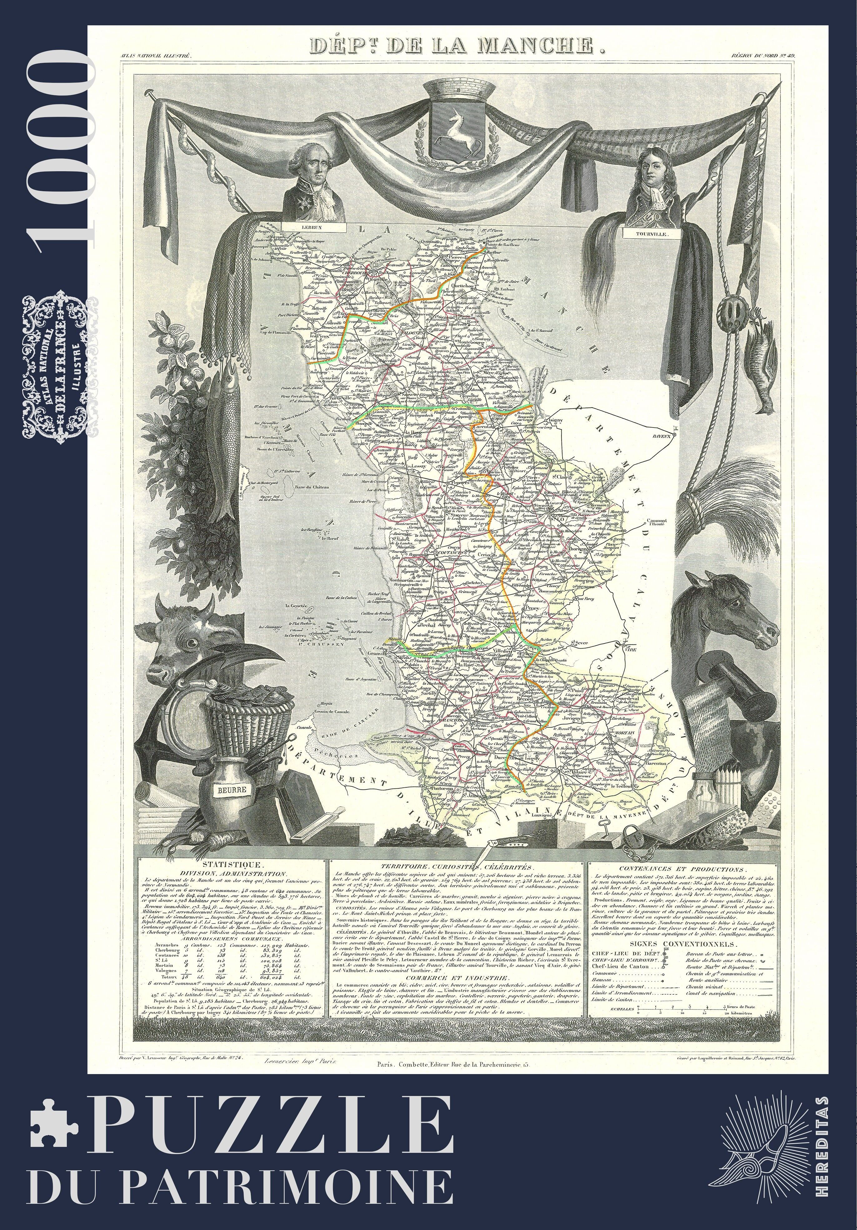 1000-piece puzzle - Map of the Manche department by Levasseur