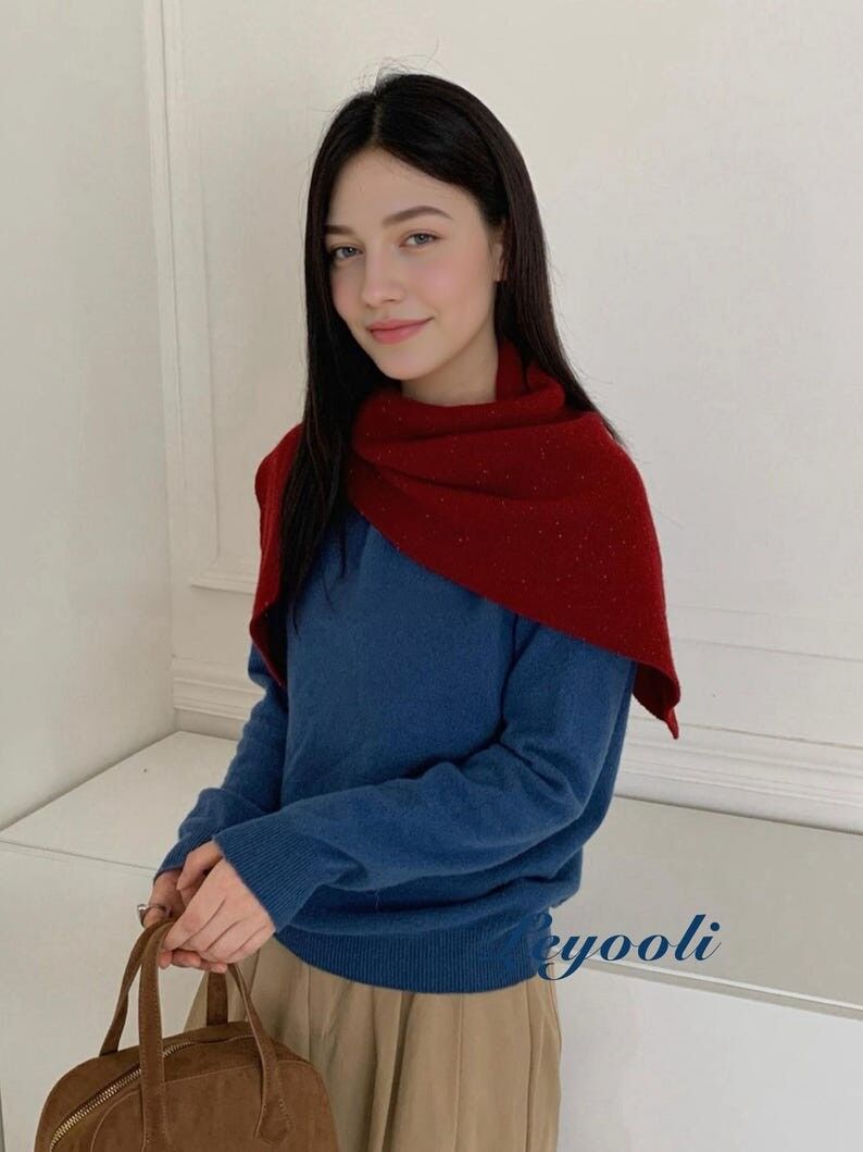 Sciarpa triangolare in lana 100% rossa maculata, scialle invernale caldo e avvolgente, regalo per le feste