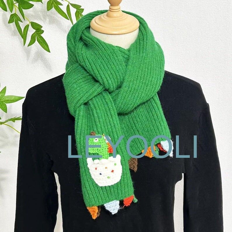 Hand Knitted Wool Dinosaur Scarf, Children's Warm Scarf