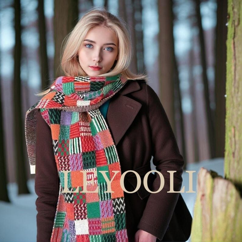 Sciarpa in cotone scozzese colorato lavorato a maglia, sciarpa calda invernale
