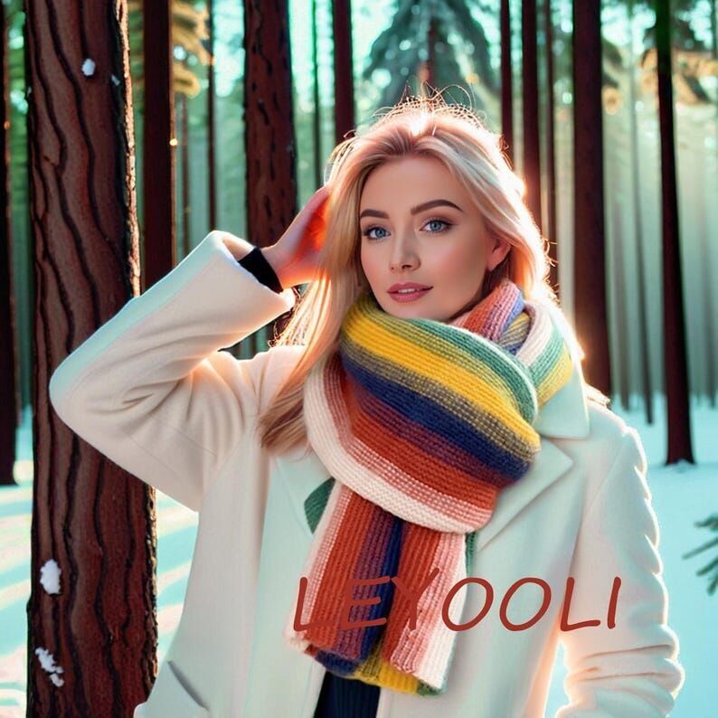 Bufanda de punto arcoíris: chal de invierno de hilo de algodón colorido