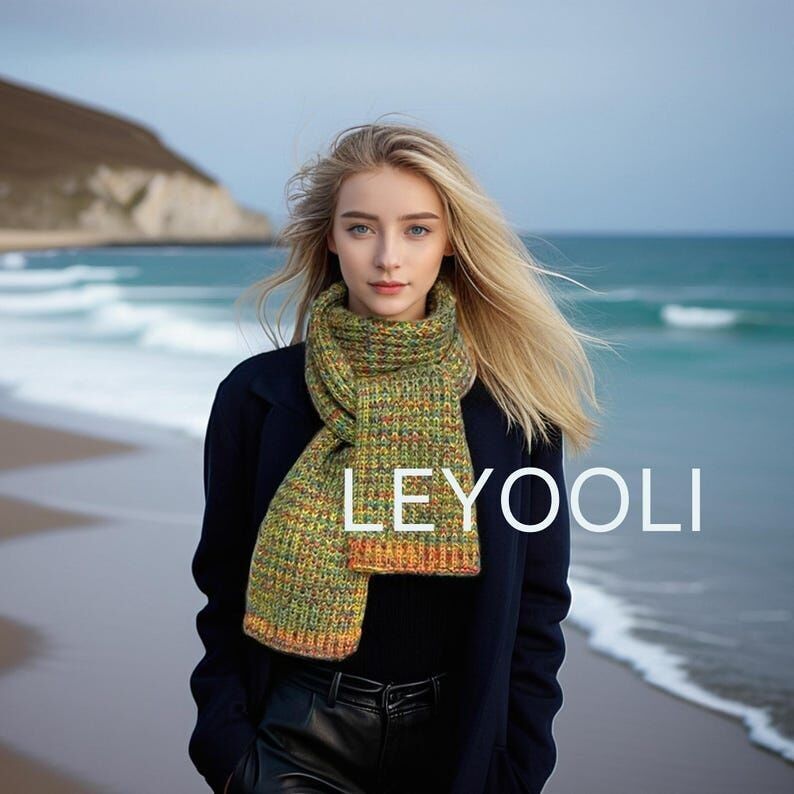 Bufanda de lana colorida tejida a mano, regalo cálido para el invierno