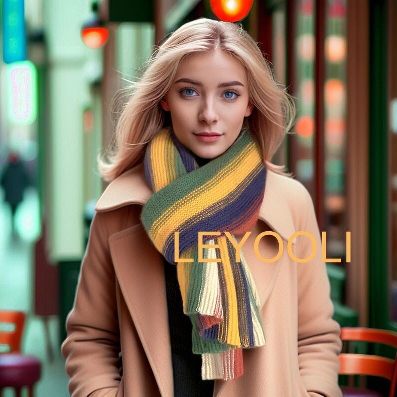 Bufanda de punto arcoíris, mezcla de lana colorida, chal cálido de invierno