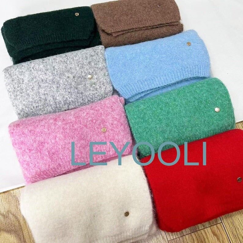 Bufanda de mezcla de lana tejida a mano, cálida bufanda de invierno