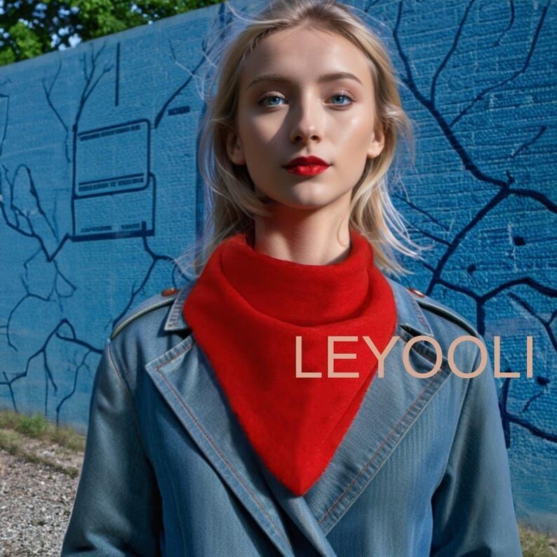 Bufanda triangular de lana roja: pañuelo de invierno tejido a mano