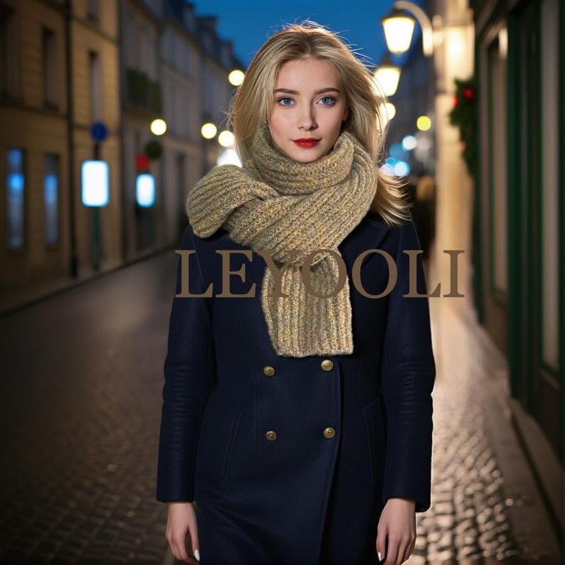 Sciarpa in misto lana tessuta a mano | Elegante sciarpa invernale color avena