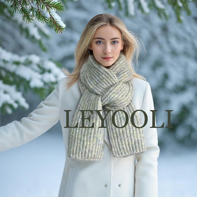 Sciarpa di lana lavorata a mano | Sciarpe invernali calde e spesse | Elegante sciarpa lunga blu-verde | Regali di Natale