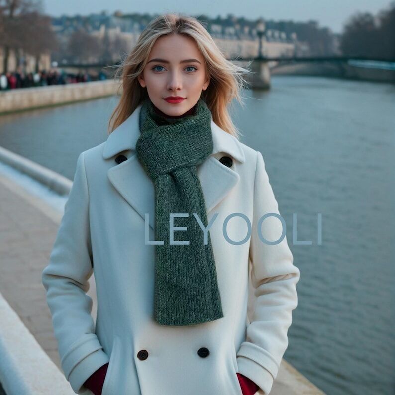 Bufanda de lana verde turquesa hecha a mano, accesorio de invierno