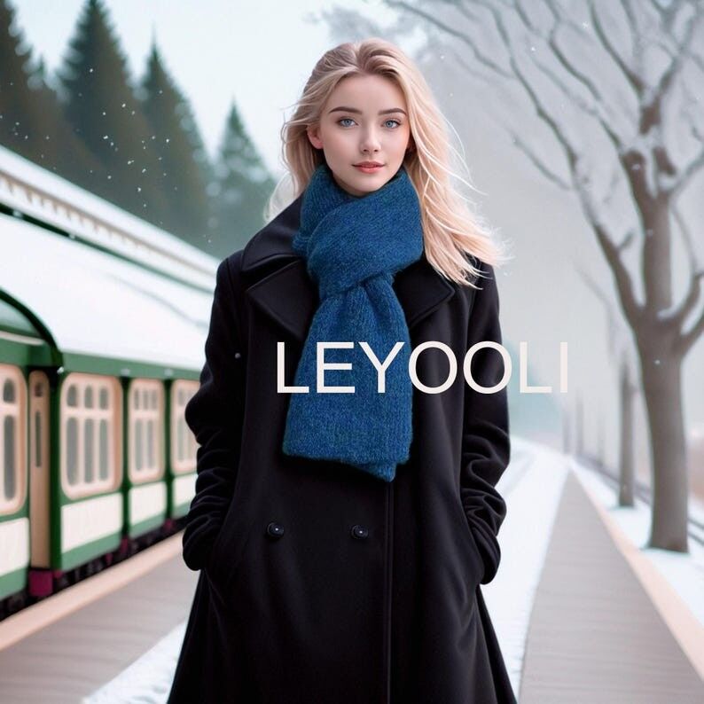 Bufanda de lana tejida a mano, azul marino oscuro, accesorio cálido para el invierno.